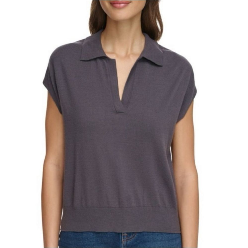 DKNY Gray Sleeveless Collared Sweater Size XXL